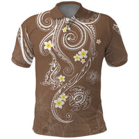 Polynesia Tribal Polo Shirt Mocha Plumeria Tentacles