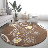 Polynesia Tribal Round Carpet Mocha Plumeria Tentacles