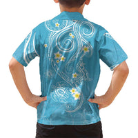 Polynesia Tribal Family Matching Short Sleeve Bodycon Dress and Hawaiian Shirt Turquoise Plumeria Tentacles