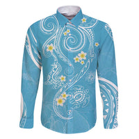 Polynesia Tribal Family Matching Short Sleeve Bodycon Dress and Hawaiian Shirt Turquoise Plumeria Tentacles