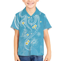 Polynesia Tribal Family Matching Short Sleeve Bodycon Dress and Hawaiian Shirt Turquoise Plumeria Tentacles