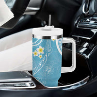 Polynesia Tribal Tumbler With Handle Turquoise Plumeria Tentacles