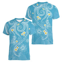Polynesia Tribal Women V-Neck T-Shirt Turquoise Plumeria Tentacles
