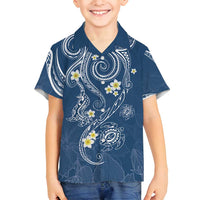 Polynesia Tribal Family Matching Off Shoulder Maxi Dress and Hawaiian Shirt Deep Blue Plumeria Tentacles