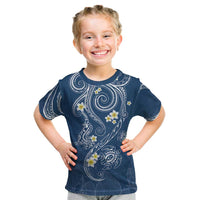 Polynesia Tribal Kid T Shirt Deep Blue Plumeria Tentacles