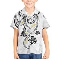 Polynesia Tribal Family Matching Off Shoulder Maxi Dress and Hawaiian Shirt White Plumeria Tentacles
