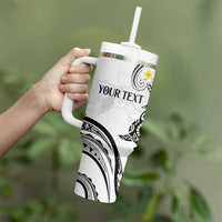Polynesia Tribal Tumbler With Handle White Plumeria Tentacles