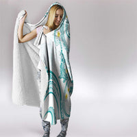 Polynesia Tribal Hooded Blanket Teal Plumeria Tentacles
