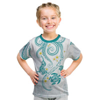 Polynesia Tribal Kid T Shirt Teal Plumeria Tentacles