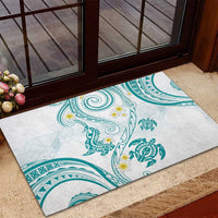 Polynesia Tribal Rubber Doormat Teal Plumeria Tentacles