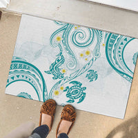 Polynesia Tribal Rubber Doormat Teal Plumeria Tentacles