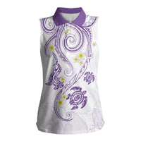 Polynesia Tribal Women Sleeveless Polo Shirt Lilac Plumeria Tentacles