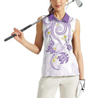 Polynesia Tribal Women Sleeveless Polo Shirt Lilac Plumeria Tentacles