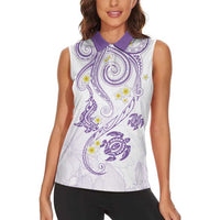 Polynesia Tribal Women Sleeveless Polo Shirt Lilac Plumeria Tentacles