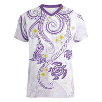 Polynesia Tribal Women V-Neck T-Shirt Lilac Plumeria Tentacles