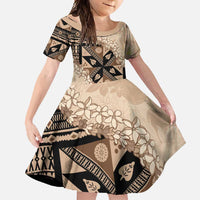 Bula Fiji Plumeria Tagimoucia Salusalu Beige Family Matching Off Shoulder Maxi Dress and Hawaiian Shirt Kaiviti Masi LT7 Daughter's Dress Beige - Polynesian Pride