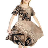 Bula Fiji Plumeria Tagimoucia Salusalu Beige Kid Short Sleeve Dress Kaiviti Masi LT7 - Polynesian Pride