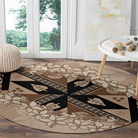 Bula Fiji Plumeria Tagimoucia Salusalu Beige Round Carpet Kaiviti Masi - Polynesian Pride