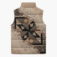 Bula Fiji Plumeria Tagimoucia Salusalu Beige Sleeveless Puffer Jacket Kaiviti Masi - Polynesian Pride