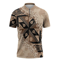 Bula Fiji Plumeria Tagimoucia Salusalu Beige Zipper Polo Shirt Kaiviti Masi LT7 Beige - Polynesian Pride