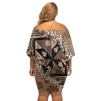 Bula Fiji Plumeria Tagimoucia Salusalu Mocha Family Matching Off Shoulder Short Dress and Hawaiian Shirt Kaiviti Masi LT7 - Polynesian Pride