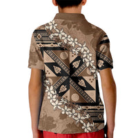 Bula Fiji Plumeria Tagimoucia Salusalu Mocha Kid Polo Shirt Kaiviti Masi LT7 - Polynesian Pride