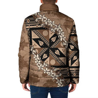 Bula Fiji Plumeria Tagimoucia Salusalu Mocha Padded Jacket Kaiviti Masi - Polynesian Pride