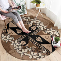 Bula Fiji Plumeria Tagimoucia Salusalu Mocha Round Carpet Kaiviti Masi - Polynesian Pride