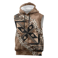 Bula Fiji Plumeria Tagimoucia Salusalu Mocha Sleeveless Hoodie Kaiviti Masi LT7 Mocha - Polynesian Pride