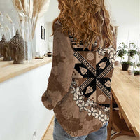 Bula Fiji Plumeria Tagimoucia Salusalu Mocha Women Casual Shirt Kaiviti Masi LT7 - Polynesian Pride