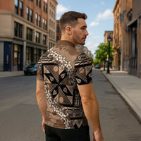 Bula Fiji Plumeria Tagimoucia Salusalu Mocha Zipper Polo Shirt Kaiviti Masi LT7 - Polynesian Pride