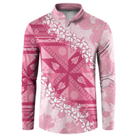 Bula Fiji Plumeria Tagimoucia Salusalu Pink Button Sweatshirt Kaiviti Masi - Polynesian Pride