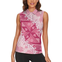 Bula Fiji Plumeria Tagimoucia Salusalu Pink Women Sleeveless Polo Shirt Kaiviti Masi LT7 - Polynesian Pride