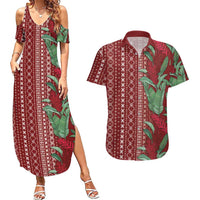Women's Day Samoa Malu Tattoo Inspired Mix Teuila Couples Matching Summer Maxi Dress and Hawaiian Shirt Scarlet LT7 Scarlet - Polynesian Pride