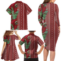 Women's Day Samoa Malu Tattoo Inspired Mix Teuila Family Matching Long Sleeve Bodycon Dress and Hawaiian Shirt Scarlet LT7 - Polynesian Pride