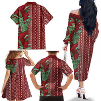 Women's Day Samoa Malu Tattoo Inspired Mix Teuila Family Matching Off The Shoulder Long Sleeve Dress and Hawaiian Shirt Scarlet LT7 - Polynesian Pride