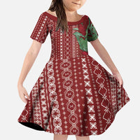Women's Day Samoa Malu Tattoo Inspired Mix Teuila Family Matching Short Sleeve Bodycon Dress and Hawaiian Shirt Scarlet LT7 Daughter's Dress Scarlet - Polynesian Pride