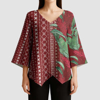 Women's Day Samoa Malu Tattoo Inspired Mix Teuila Kimono Sleeve Blouse Scarlet