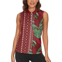 Women's Day Samoa Malu Tattoo Inspired Mix Teuila Women Sleeveless Polo Shirt Scarlet