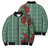 Women's Day Samoa Malu Tattoo Inspired Mix Teuila Bomber Puffer Jacket Sage Green