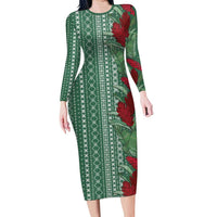 Women's Day Samoa Malu Tattoo Inspired Mix Teuila Family Matching Long Sleeve Bodycon Dress and Hawaiian Shirt Sage Green LT7 Mom's Dress Sage Green - Polynesian Pride