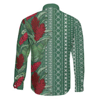 Women's Day Samoa Malu Tattoo Inspired Mix Teuila Family Matching Off The Shoulder Long Sleeve Dress and Hawaiian Shirt Sage Green LT7 - Polynesian Pride