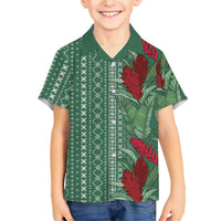 Women's Day Samoa Malu Tattoo Inspired Mix Teuila Family Matching Off The Shoulder Long Sleeve Dress and Hawaiian Shirt Sage Green LT7 Son's Shirt Sage Green - Polynesian Pride