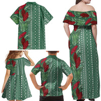 Women's Day Samoa Malu Tattoo Inspired Mix Teuila Family Matching Off Shoulder Maxi Dress and Hawaiian Shirt Sage Green LT7 - Polynesian Pride
