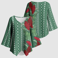 Women's Day Samoa Malu Tattoo Inspired Mix Teuila Kimono Sleeve Blouse Sage Green