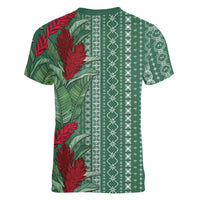Women's Day Samoa Malu Tattoo Inspired Mix Teuila Women V-Neck T-Shirt Sage Green
