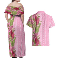 Women's Day Samoa Malu Tattoo Inspired Mix Teuila Couples Matching Off Shoulder Maxi Dress and Hawaiian Shirt Rose Pink LT7 - Polynesian Pride