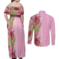 Women's Day Samoa Malu Tattoo Inspired Mix Teuila Couples Matching Off Shoulder Maxi Dress and Long Sleeve Button Shirt Rose Pink