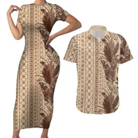 Women's Day Samoa Malu Tattoo Inspired Mix Teuila Couples Matching Short Sleeve Bodycon Dress and Hawaiian Shirt Vintage Tapa LT7 Beige - Polynesian Pride