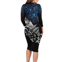 Maori Matariki Family Matching Long Sleeve Bodycon Dress and Hawaiian Shirt Landscape Styled Fern - Galaxy LT7 - Polynesian Pride